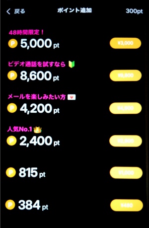 ビーストのポイント購入画面と料金