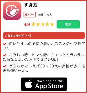 セフレアプリとしておすすめされているすき友