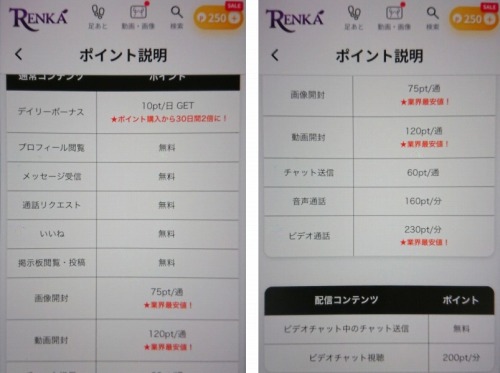 Renkaのポイント表